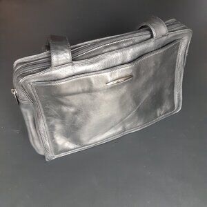 Tula Black Leather Shoulder Bag Purse 8x11.5 inches